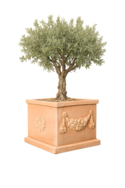 Klassischer Terracotta Kasten mit Girlande - Cassetta festonata quadrata